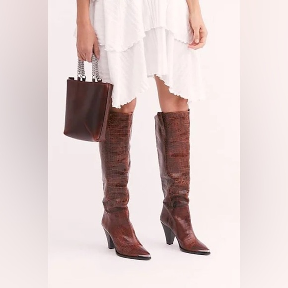 FREE PEOPLE Stevie Boot Womens Tall Leather Knee-High Boots NWT - Picture 1 of 6